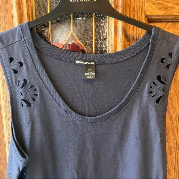 DKNY Jean's Women's Navy Blue Asymmetrical Scoop Neck Knit Dress Size XL Casual - Picture 3 of 10